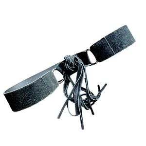 Black Suede Leather Fringes Western Cowgirl Cowboy Carter Belt Large